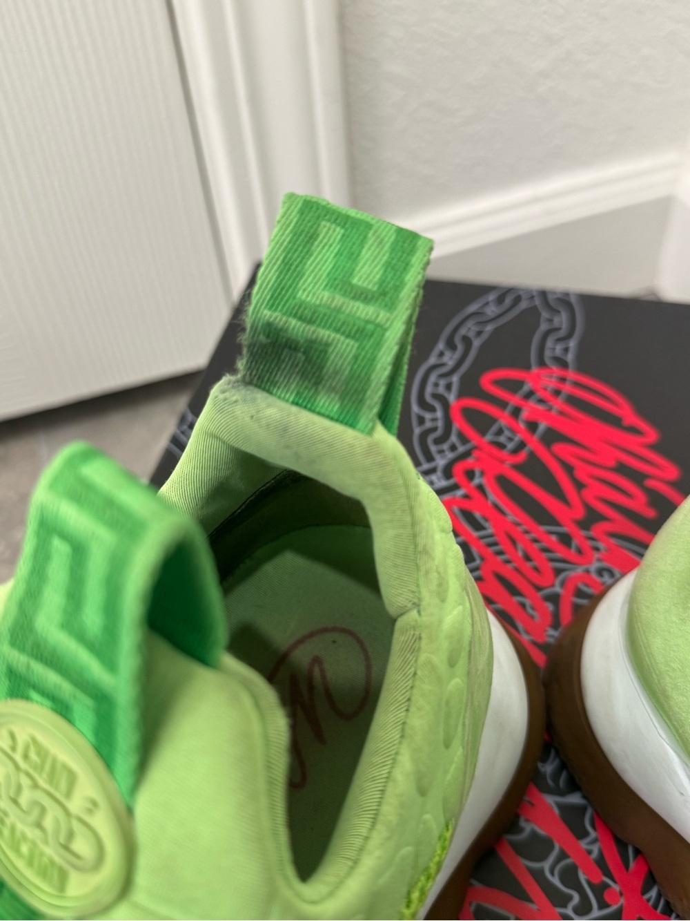 Versace Bright Green Mesh and Black Accent Sneakers - Picture 10 of 12